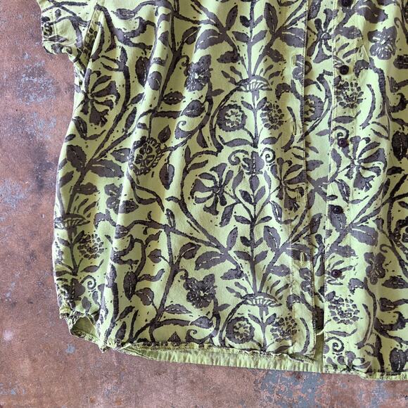 Tianello Short Sleeve Top Tank Set Plus Size 2X Green Floral Print Camp Shirt - Picture 5 of 11